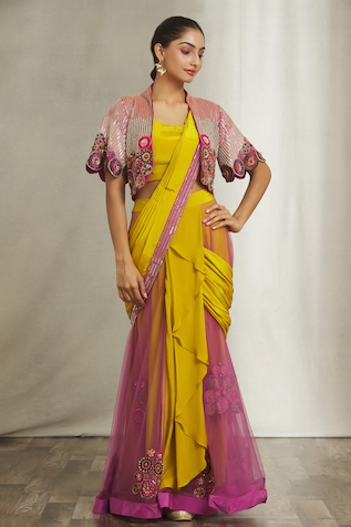 Nazaakat by Samara Singh Pre-Draped Saree With Cutwork Jacket