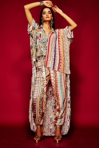 Esha L Amin Tribal Print Half & Half Shirt 