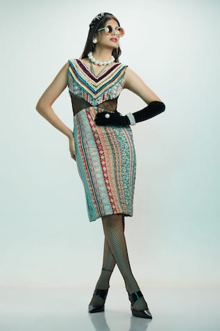 Esha L Amin Floral Print & Embroidered Dress 