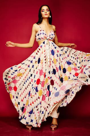 Esha L Amin Big Polka Dot Print Dress 