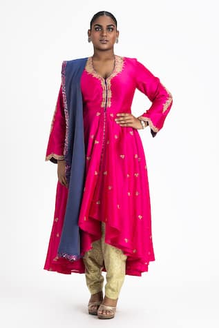 Fuchsia Embroidered Anarkali Trouser Set 
