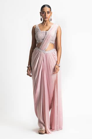 Pre-Draped Saree & Embroidered Blouse Set 