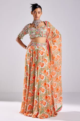 DiyaRajvvir Floral Blossom Print Lehenga Set 