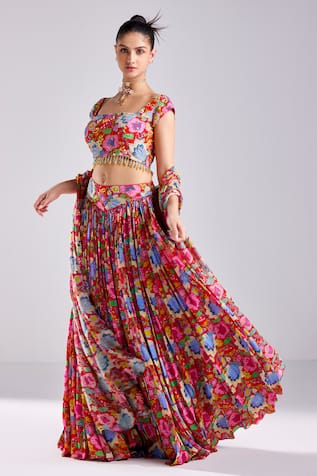 Diyarajvvir Pleated Floral Print Lehenga Set 