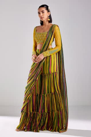 Diyarajvvir Geometric Striped Pant Saree Set 