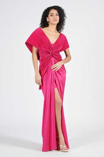 S&N By Shantnu Nikhil Draped Cape Embellished Gown 