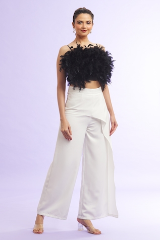 Naintara Bajaj Fur Lined Crop Top With Contrast Pant