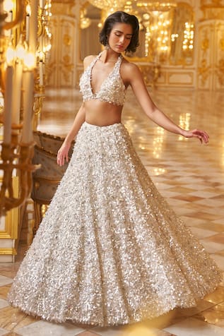 Seema Gujral Sequins Embroidered Net Blouse Lehenga Set 