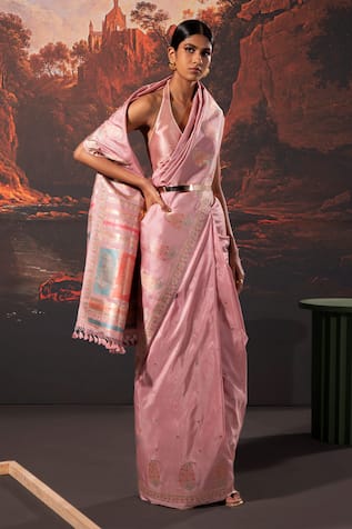 Ekaya Silk Handwoven Banarasi Saree With Unstitched Blouse Fabric 