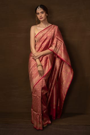 Pinki Sinha Brocade Jaal Pattern Banarasi Handwoven Saree With Running Blouse 