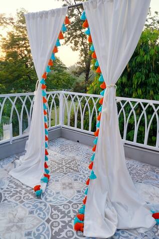 Plain Tassel Border Curtains - Set of 2 