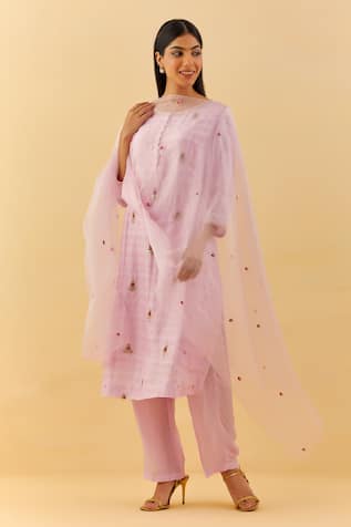 Sequin Bloom Embroidered Kurta Pant Set 