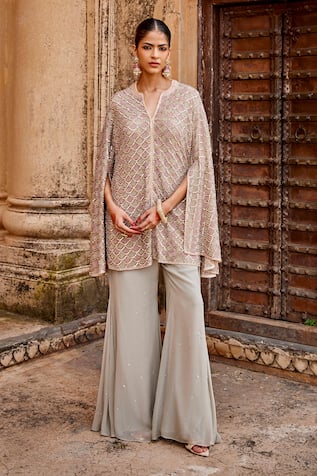 Scalloped Embroidered Jacket & Pant Set 