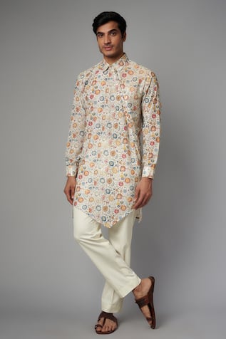 Rabani & Rakha Asymmetric Bloom Print Kurta & Pant Set 