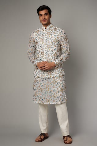 Rabani & Rakha Embroidered Resham Jaal Bundi Kurta Set 