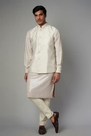 Rabani & Rakha Ivory Sequin Embroidered Bundi Kurta Set 