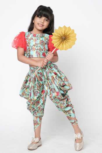 Lil Drama Floral Digital Printed Crop Top & Dhoti Pant 