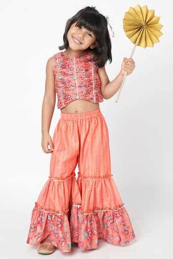 Lil Drama Floral Print Crop Top & Sharara Set 