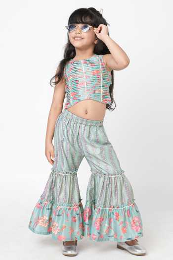 Lil Drama Floral Pattern Crop Top & Sharara Set 