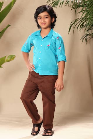 Flamingo Embroidered Shirt & Pant Set 