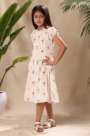 Flamingo Embroidered Off Shoulder Dress 