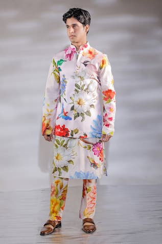 Jubinav Chadha Flora Print Nehru Jacket Set 