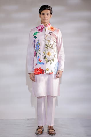 Jubinav Chadha Flora & Fauna Print Nehru Jacket Set 