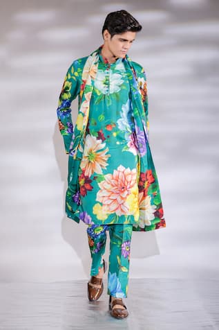 Jubinav Chadha Floral Print Kurta Pyjama Set 