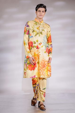 Jubinav Chadha Floral Print Straight Kurta Pyjama Set 