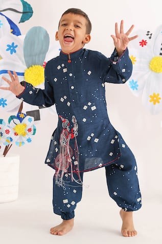 LA Dee DA Silk Bandhani Print Kurta & Pyjama Set 