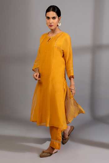 Pants And Pajamas Zardozi Neckline Embroidered Kurta & Pant Set 