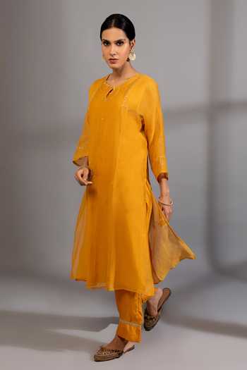 Pants And Pajamas Sleeve Hem Hand Embroidered Kurta 