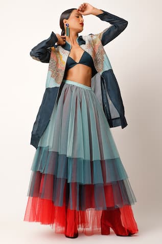 Jajaabor Layered Color Block Skirt 