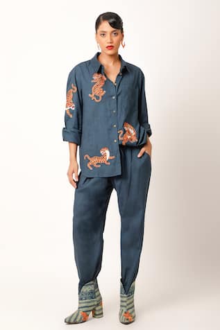 Jajaabor Tiger Embroidered Shirt With Pant 