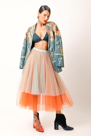 Jajaabor Ramayana Printed Jacket & Skirt Set 