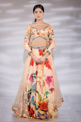 Jubinav Chadha Blossom Print Lehenga Set 