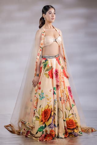 Jubinav Chadha Floral Bouquet Print Lehenga Set 