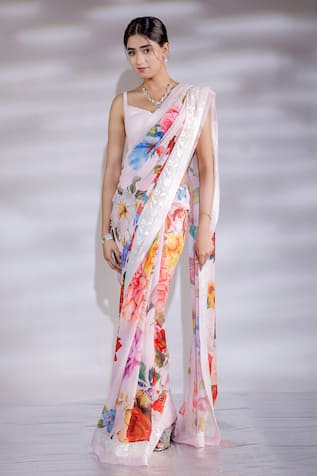 Jubinav Chadha Floral Garden Print Saree With Blouse 