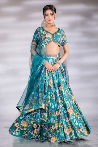 Jubinav Chadha Floral Bagh Print Lehenga Set 