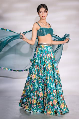 Jubinav Chadha Bagh Print Lehenga Set 