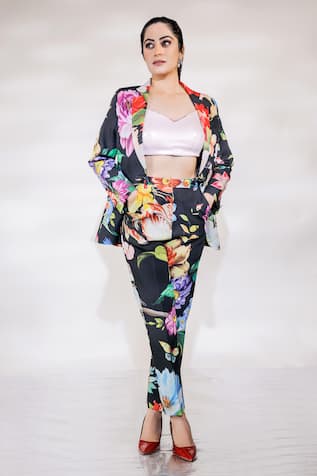 Jubinav Chadha Spring Floral Print Blazer Pant Set 