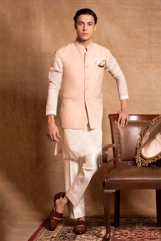 Beige Hand Painted Jacket In Tanzanian Linen – Amrit Dawani