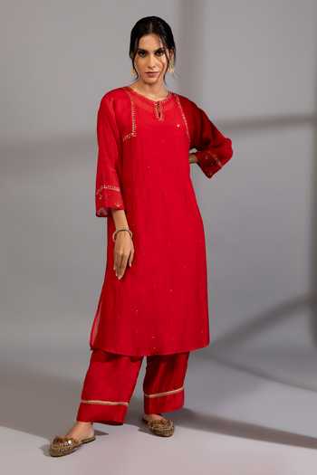 Pants And Pajamas Placement Embroidered Kurta & Pant Set 
