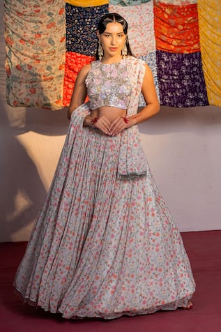 Redpine Designs Floral Jaal Print Lehenga Set 