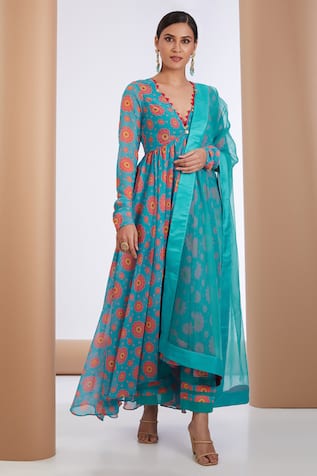 Floral Sequin Anarkali Set With Dupatta For Kids