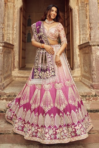 Dual Toned Embroidered Bridal Lehenga Set 