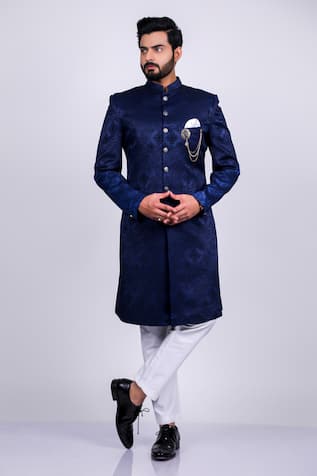 Vintage Pattern Woven Sherwani Set For Kids