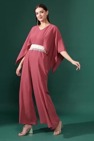 Cut Sleeves Jumpsuit With Pearl Embroidered Belt 