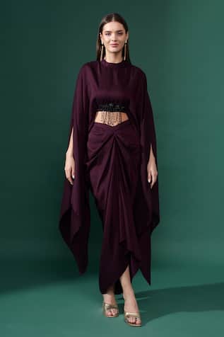 Batwing Sleeves Crop Top With Draped Skirt 