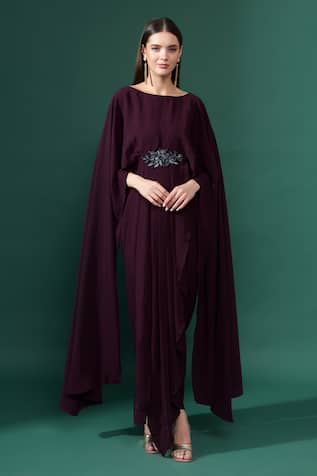 Purple Nalki Flora Applique Gown For Kids
